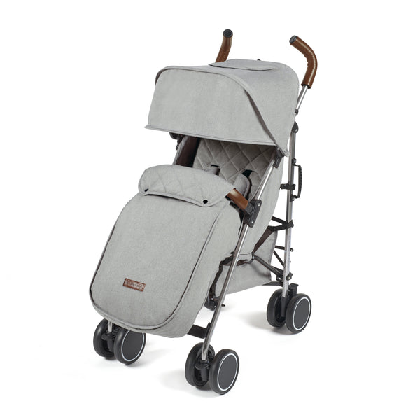 Ickle Bubba Discovery MAX stroller in grey with gray quilted fabric, wooden handle grips, and black wheels