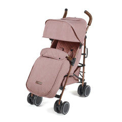 Ickle Bubba Discovery MAX stroller dusky pink with rose gold frame soft pink canopy padded seat wooden handles black wheels