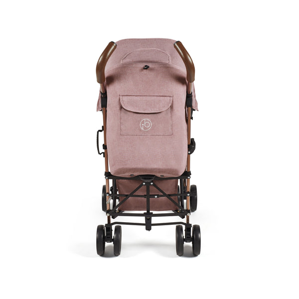 Ickle Bubba Discovery MAX stroller in dusky pink with rose gold frame soft pink canopy brown wooden handles and black wheels