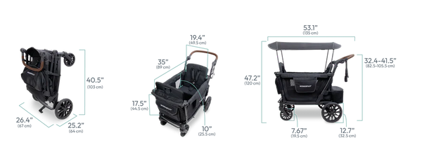 WonderFold L2 Double Stroller Wagon Grey - 2 Seater