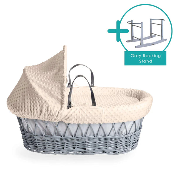 Baby Grey Wicker Moses Basket in Cream Dimple By Clair De Lune