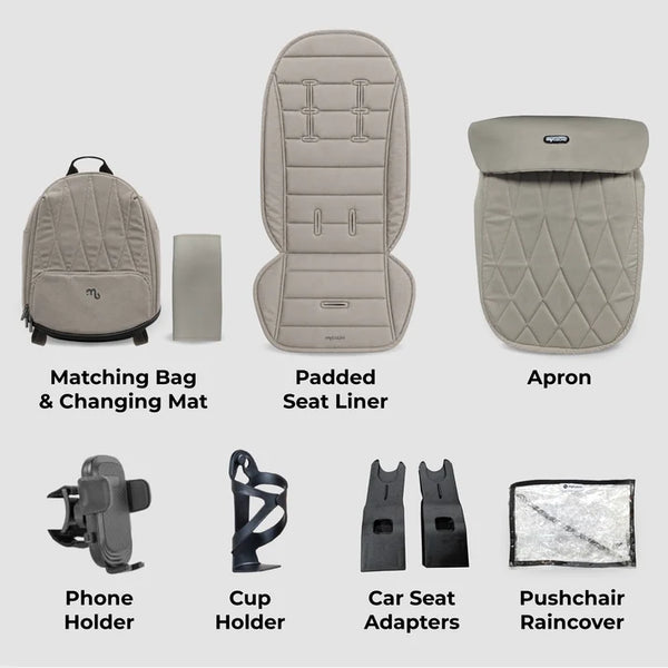 My Babiie MB450 ARC 3-in-1 Travel System + ISOFIX Base – Champagne Taupe