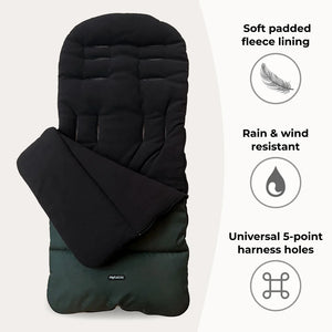 My babiie universal footmuff in black and dark green padded with soft fleece lining for stroller use
