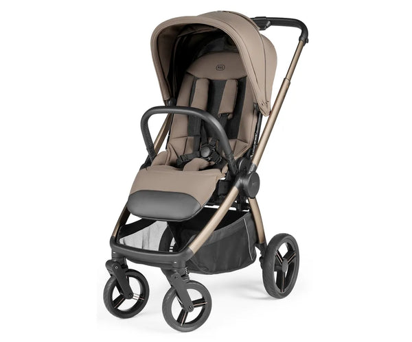 Peg perego city loop pro 3 in 1 elite travel system stroller in pine bark with beige black fabric and sleek metallic frame