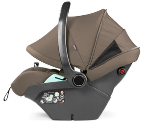 Peg perego city loop pro 3 in 1 travel system infant car seat with brown fabric lining black frame and mint green accent