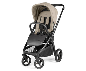 Beige and black peg perego city loop pro stroller bassinet bundle with fabric upholstery and sturdy metal frame