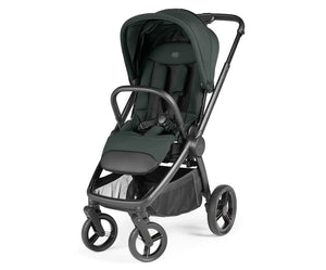 Dark green and black Peg Perego City Loop Pro stroller metal with canopy adjustable handlebar four wheels and storage basket