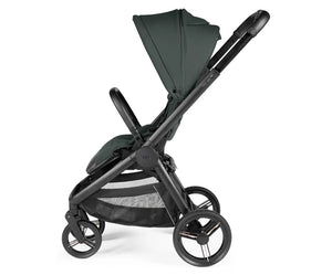 Black and dark green Peg Perego City Loop Pro stroller with sleek metal frame, canopy, adjustable handlebar, and four wheels