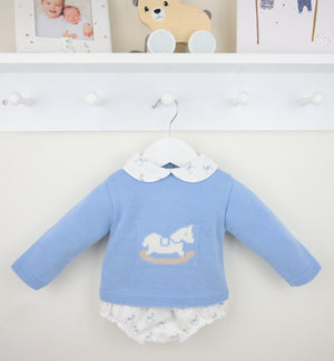Baby Blue Rocking Horse Jumper & Jam Pants
