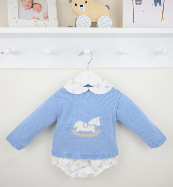 Baby Blue Rocking Horse Jumper & Jam Pants