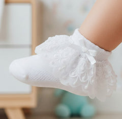 Baby Girls White Bell Lace Frilly Ankle Socks