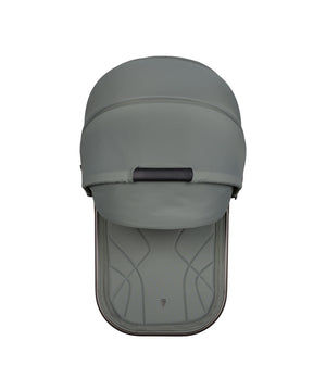 Venicci upline 3 travel system stroller canopy in gray fabric with black handle and subtle stitched detailing