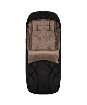 Black and beige quilted baby stroller cover with patterned fabric interior for venicci upline 3 travel system in onyx