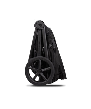Black venicci upline 3 compact stroller with sleek modern design and single large wheel in onyx color
