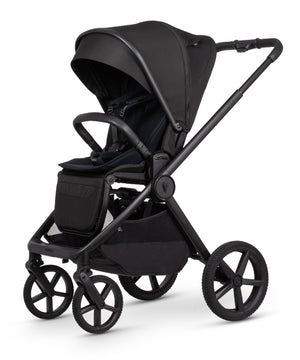 Black venicci upline 3 onyx 2 in 1 pushchair with sleek modern design and matte finish shown from the back side