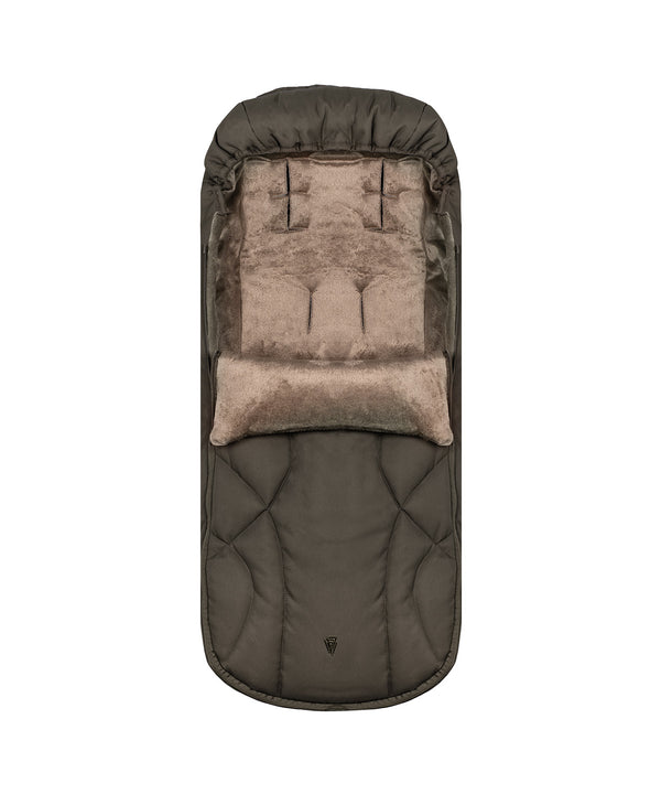 Olive green quilted baby sleep sack with plush beige interior and matching pillow from venicci upline 3 travel system truffle
