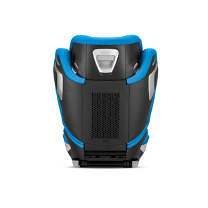 Recaro AXION 1 in Calm Blue, rear view showing the black shell and central ventilation panel.