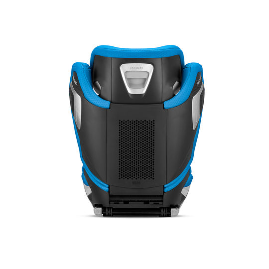 Recaro AXION 1 in Calm Blue, rear view showing the black shell and central ventilation panel.