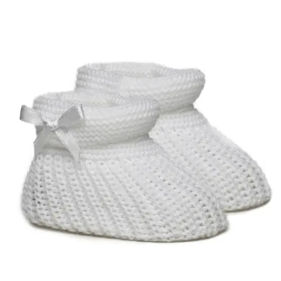 Baby White Cable Knit Bow Booties General soft touch