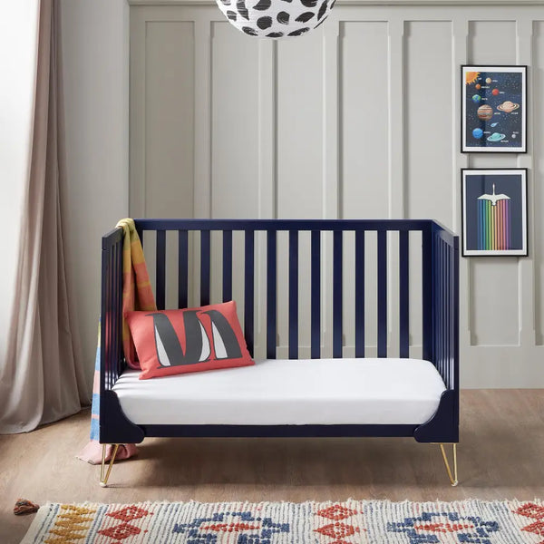 Babymore Kimi Midnight Blue Cot bed - Gold Hair Pin Legs  Babymore   