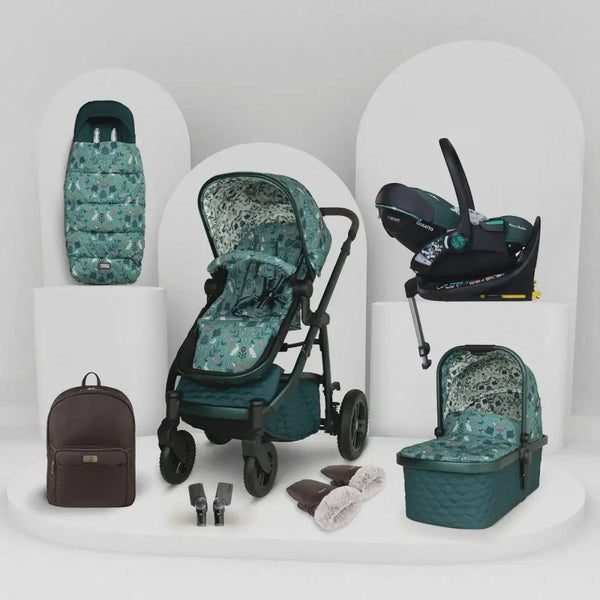 Cosatto Wow 3 Rotate & Recline Cozy Bundle Masquerade – Travel System with Carrycot, Acorn Recline i-Size Car Seat & Rotating Base Cosatto