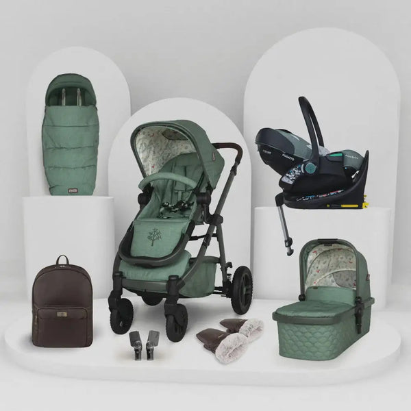 Cosatto Wow 3 Rotate & Recline Cozy Bundle Meadow – Travel System with Carrycot, Acorn Recline i-Size Car Seat & Rotating Base Cosatto