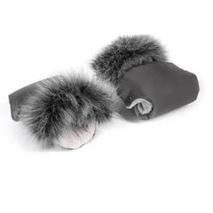 Dark Grey Pram Hand Muffs – Universal Winter Stroller Hand Warmers with Faux Fur Trim Baby Boutique UK