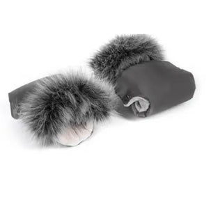 Dark Grey Pram Hand Muffs – Universal Winter Stroller Hand Warmers with Faux Fur Trim Baby Boutique UK