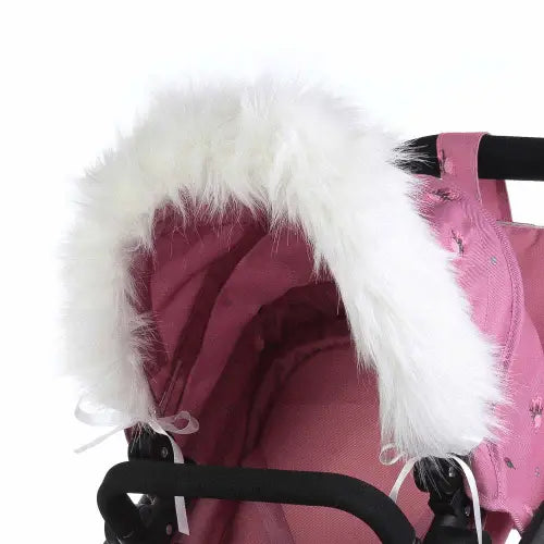 Dolls Pram Hood Fur Trim in White - Faux Fur  Roma   