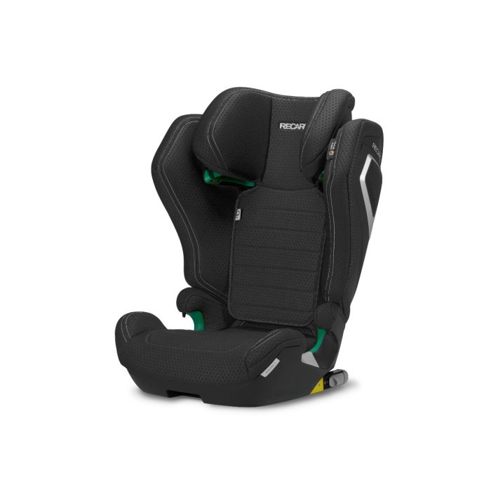 Recaro AXION 1 in Fresh Black, angled front view showing padded headrest and ribbed backrest.