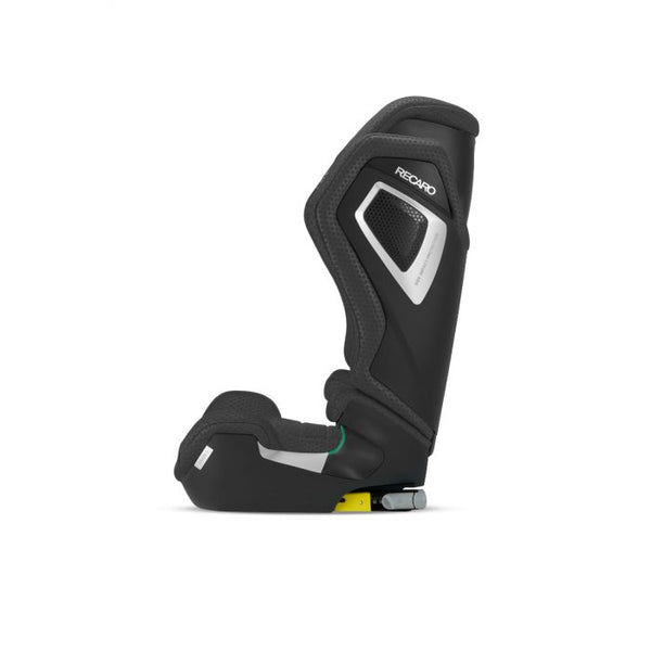 Recaro AXION 1 in Fresh Black, side view with ISOFIX connectors retracted beneath the base.