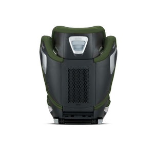 Recaro AXION 1 in Epic Green, rear view showing the black shell and central ventilation panel.