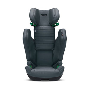 Recaro AXION 1 in Gallant Grey, front view with the headrest raised above the side wings.