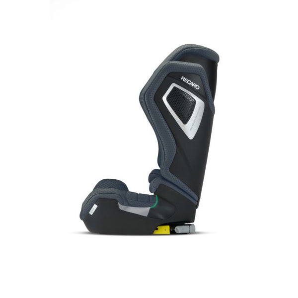 Recaro AXION 1 in Gallant Grey, side view with ISOFIX connectors retracted beneath the base.