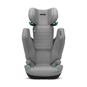 Recaro AXION 1 in Happy Grey, front view with the headrest raised above the side wings.