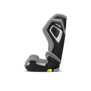 Recaro AXION 1 in Happy Grey, side view with ISOFIX connectors retracted beneath the base.