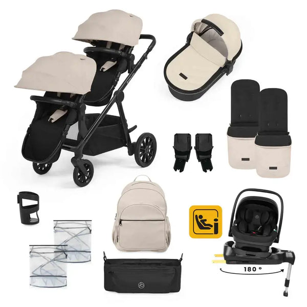 Ickle Bubba Virgo Growing Family 14 Piece Travel System with i-Size Nimbus Car Seat & Spin ISOFIX Base - Stone