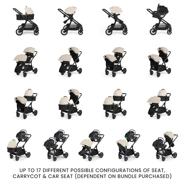 Ickle Bubba Virgo Growing Family 14 Piece Travel System with i-Size Nimbus Car Seat & Spin ISOFIX Base - Stone