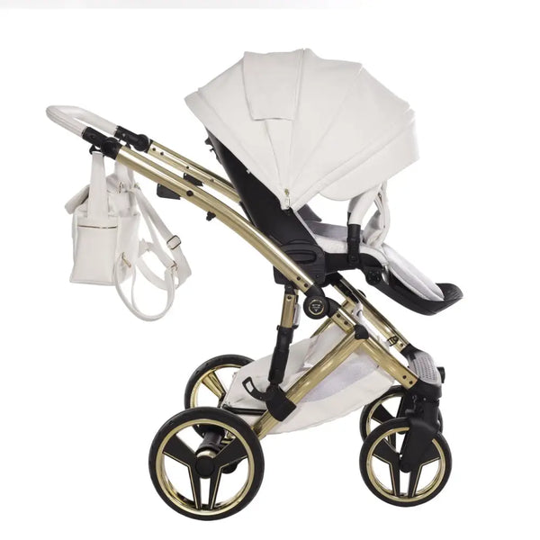 Junama Diamond 2 in 1 Pram - Candy White & Gold Junama