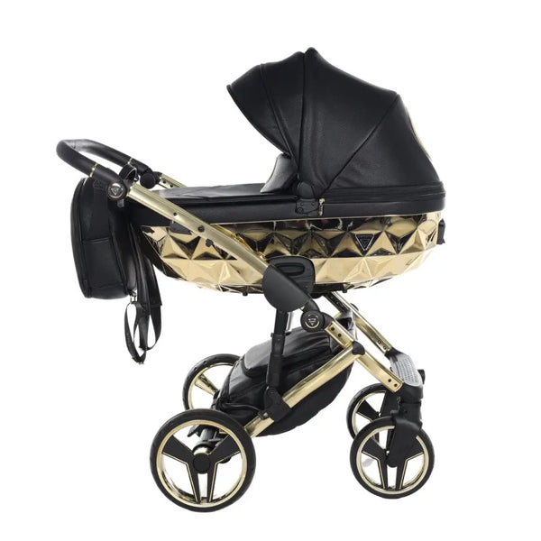 Junama Handcraft Diamond Pram – 2 in 1 Luxury Black & Gold Travel System Junama