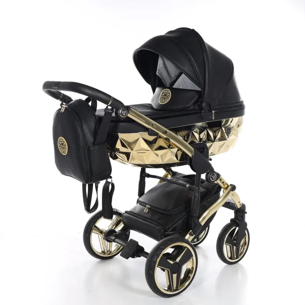 Junama Handcraft Diamond Pram – 2 in 1 Luxury Black & Gold Travel System Junama