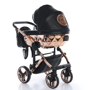 Junama Handcraft Diamond Pram – 2 in 1 Luxury Black & Rose Gold Travel System Junama