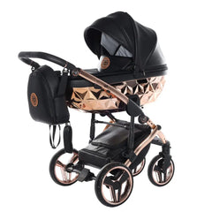Junama Handcraft Diamond Pram – 2 in 1 Luxury Black & Rose Gold Travel System Junama
