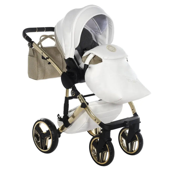 Junama Handcraft Diamond Pram – 2 in 1 Luxury Glitter Gold Travel System Junama
