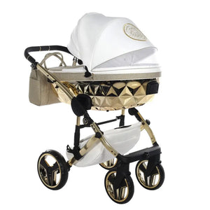 Junama Handcraft Diamond Pram – 2 in 1 Luxury Glitter Gold Travel System Junama