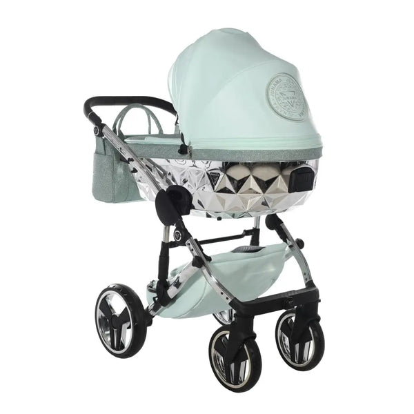 Junama Handcraft Diamond Pram – 2 in 1 Luxury Glitter Mint Travel System Junama