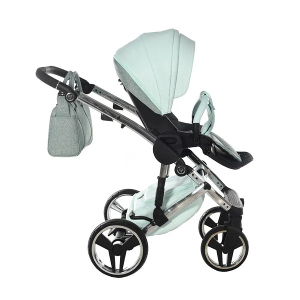 Junama Handcraft Diamond Pram – 2 in 1 Luxury Glitter Mint Travel System Junama