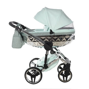 Junama Handcraft Diamond Pram – 2 in 1 Luxury Glitter Mint Travel System Junama
