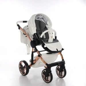 Junama Handcraft Diamond Pram – 2 in 1 Luxury White & Rose Gold Travel System Junama