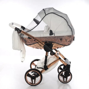 Junama Handcraft Diamond Pram – 2 in 1 Luxury White & Rose Gold Travel System Junama
